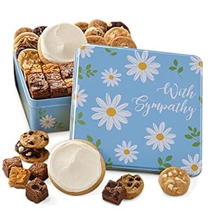 Mrs. Fields – With Sympathy Cookie and Brownie Combo Gift Tin, Assorted with 24 Nibblers Bite-Sized Cookies, 18 Brownie Bites, and 2 Frosted Round Cookies (44 count)