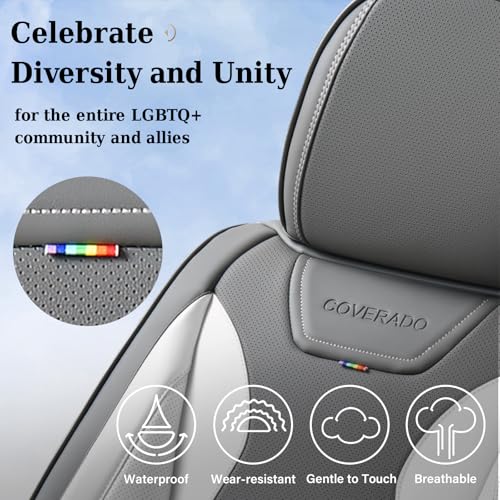 Image of Coverado Pride Ride Car Seat Covers Full Set, Rainbow Seat Covers for LGBTQ+, Leather Waterproof Universal Car Interior Covers Seat for Most Cars