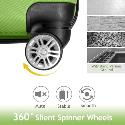 BIVVI 3-in-1 Luggage Sets,Suitcase with Spinner Wheels and TSA Lock,ABS Trolley Case 20In Carry On Luggage 24In 28In Large Suitcase,Lightweight Rolling Suitcase for Men and Women,Green4