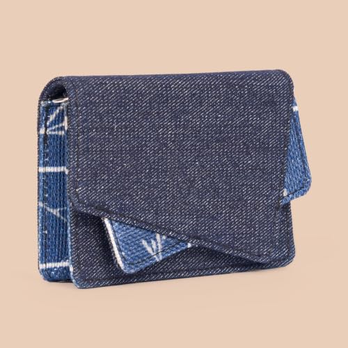 Image of ZOUK Tovi Mini Bag Wallet | Stylish Vegan Denim Crossbody Wallet for Women with Card Slots & Water-Resistant Lining | Handcrafted Small Sling Bag with Silver Chain Strap | Lakshadweep Azure
