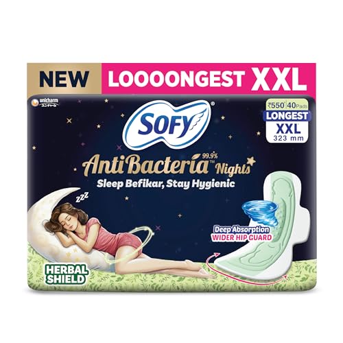 Sofy Women Anti Bacteria Longest XXL Sanitary Pads |Night Protection|Wider Hip Guard| Deep Absorption | Herbal Shield | Hygiene & Herbs | XX-Large, Pack Of 40