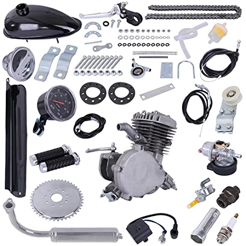 CWGMG 80CC Bicycle Engine Kit, Motorized Upgrade Bike 2-Stroke Petrol Gas Motor Engine Kit Set, for 26in/28in Bikes with V-Frame (Black)