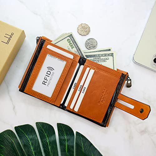 Image of boshiho Genuine Leather Bifold Chain Wallet for Men RFID Blocking