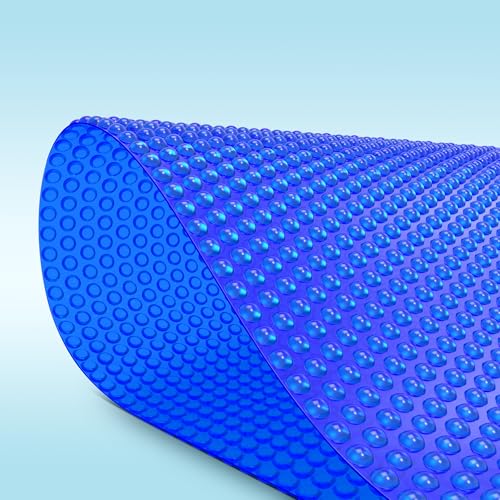 Solar Pool Cover, 12 x 24 FT Pool Blue Bubble Heating Blankets for Rectangular Inground & Above Ground Swimming Pools, 12 Mil Cuttable Pool Heater Covers- Maximize Thermal Retention