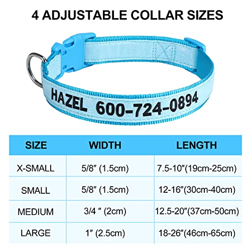 Personalisiertes Hundehalsband, reflektierendes Nylon-Halsband mit individuell bedrucktem Namensschild, verstellbare Größen für kleine, mittelgroße und große Hunde (Grow in the Dark)