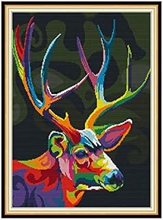 YEPLINS Cross Stitch Kits for Beginners, Stamped Cross Stitch Kit for Adults,Cross Stitching Kits Embroidery Starter Kit for Home Decor Colourful Dog 11CT 44x44CM