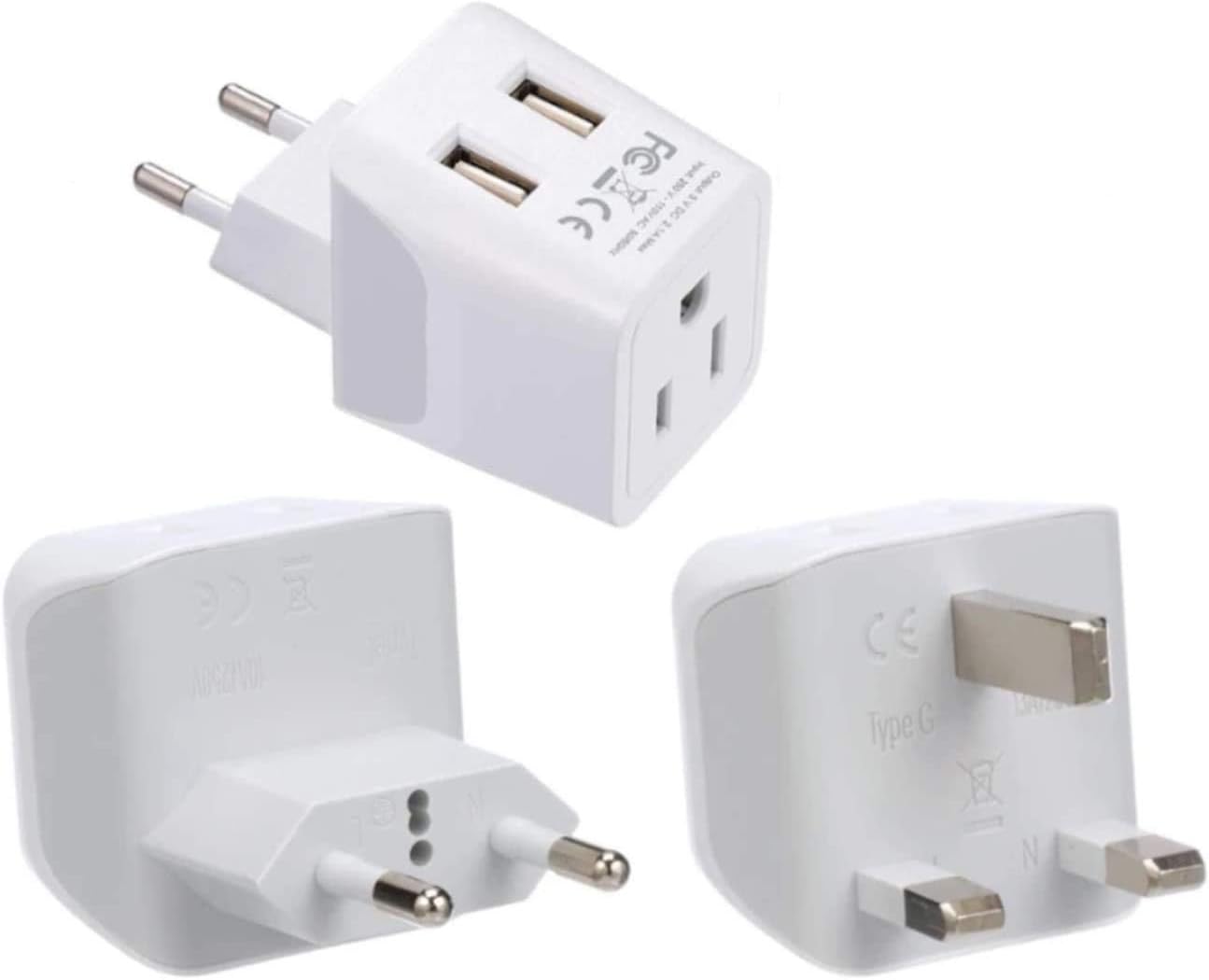 European Travel Adapter Bundle by Ceptics - Charge Multiple Devices At Once - USA to Europe, Italy, Germany, England, Spain, Iceland, France - Multipack (Type C, G) - for Your Cell Phones, Tablets, iP