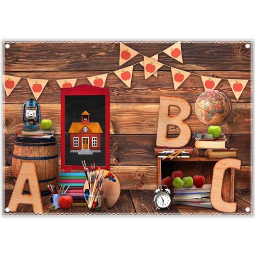 Swepuck 8x6ft Back to School Photography Backdrop ABC Letter Vintage Wooden House Background Welcome Kids Kindergarten Classroom Photo Banner Shooting Props