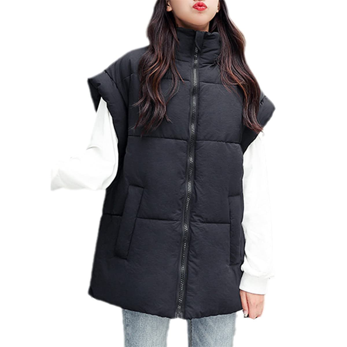 Chaleco de mujer talla grande negro M invierno suelto de moda coreana 3