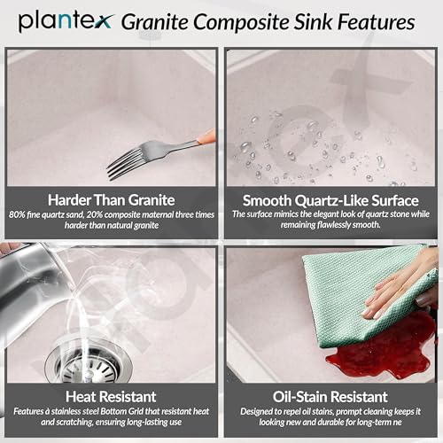 Image of Plantex Undermount Sink For Kitchen /Quartz Acrylic Kitchen Sink With 10 Years Warranty /Metalic Single Bowl Kitchen Sinks With Coupling (Rayon-32X20 Inch)