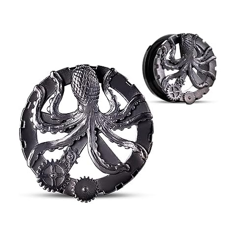ERKUOO 2PCS Octopuses Ear Gauges Piercing Screw Fit Tunnels Ear Plugs Expander Hangers Earrings Jewelry 9/16"(14mm) Cover