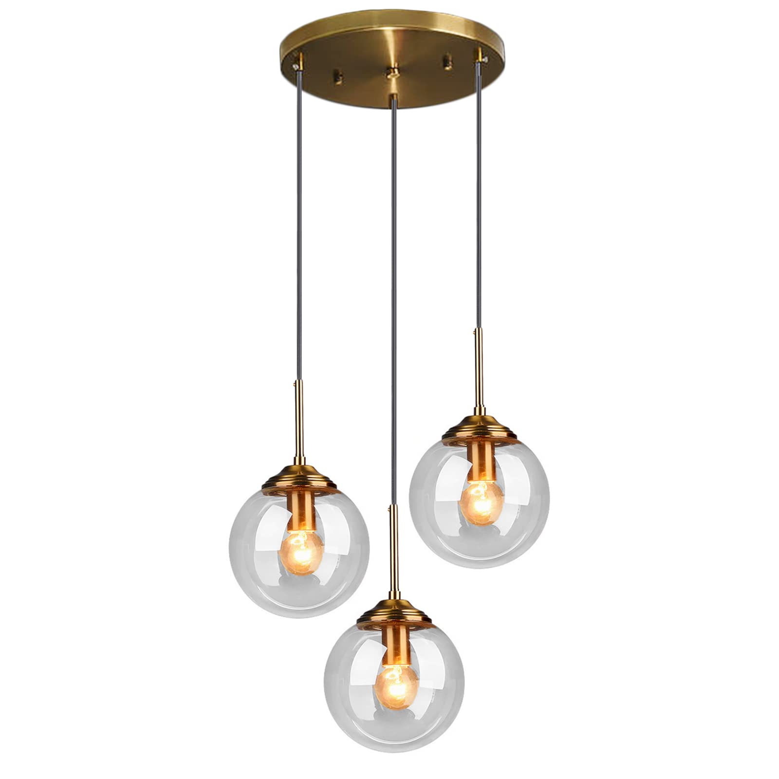 Suspension 3 en 1 complexe boule de verre luminaire industriel vintage laiton îlot de cuisine