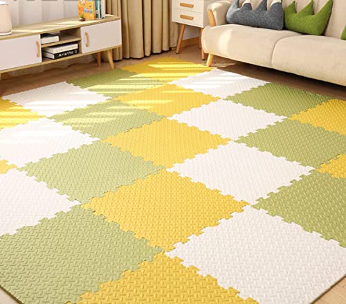 Skrsila Tappeto Puzzle per Bambini 18 Pezzi Tappetino Gioco in Soffice Schiuma Eva Tappetini Puzzle 30x30x1,2 cm, Impermeabile e Antiscivolo Puzzle da Pavimento Bianco + Giallo + Verde