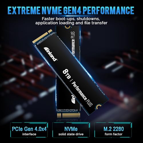 Image of INLAND 8TB Performance Plus NVMe Internal Gaming SSD Solid State Drive - Gen4 PCIe, M.2 2280, DRAM Cache, 176-Layer TLC 3D NAND Flash, Up to 7000MB /s