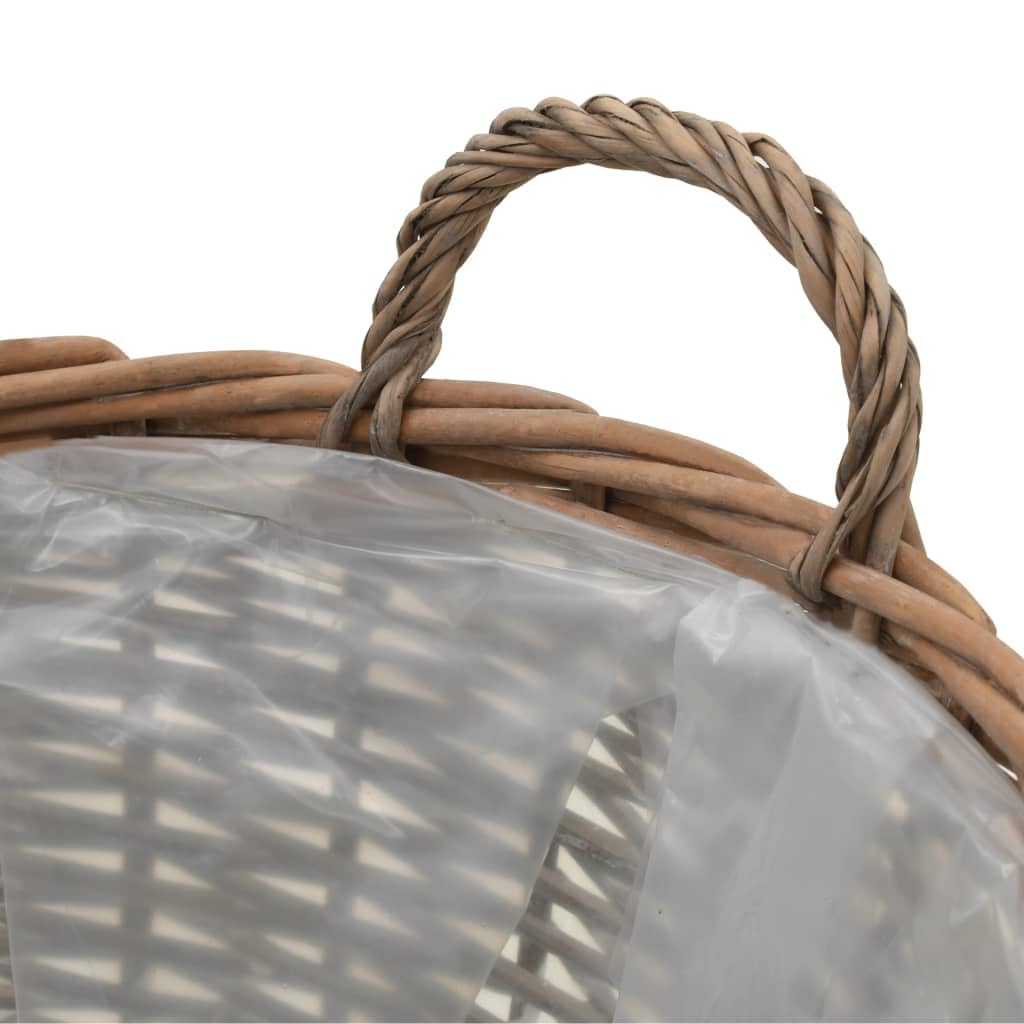 Juego de 4 maceteros de mimbre de mimbre hechos a mano con forro de polietileno, diseño moderno para balcón, jardín y terraza (22 – 40 cm), color marrón y blanco