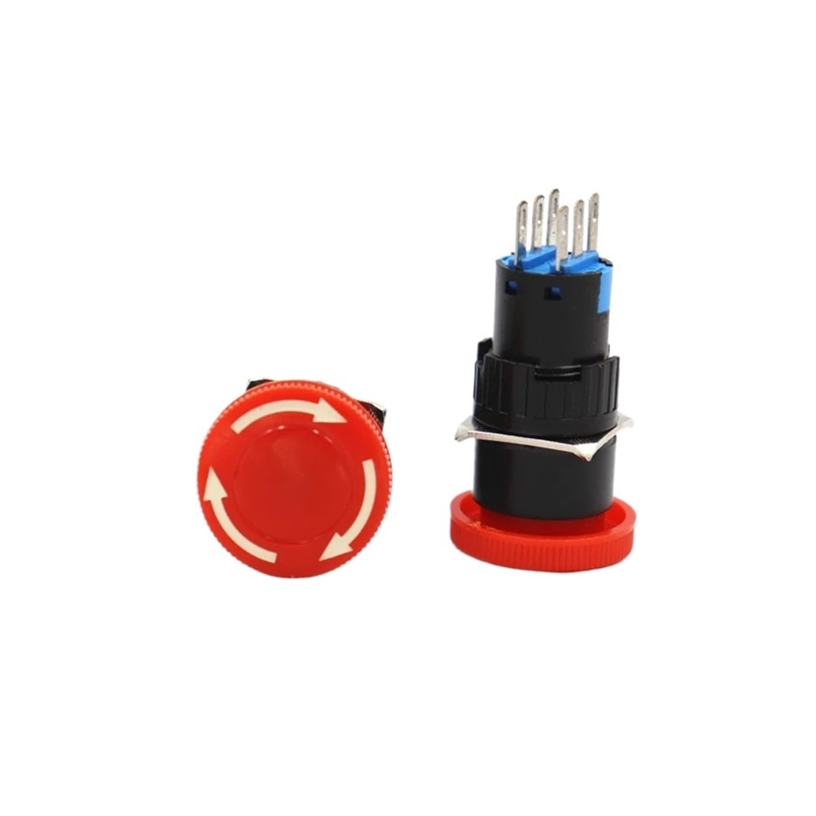 KUKEUC77Q 2pcs 16mm emergency stop SPTD E-3-pin/DPDT E-6 pin switch normally NO + NC button red(6pin)