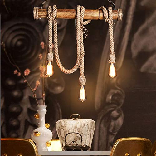 Lámpara de techo de cáñamo de 3 luces con base E27 estilo retro para comedor 4