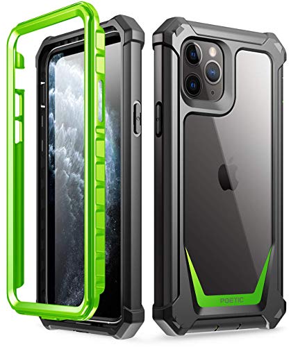 iPhone 11 Pro Case, Poetic Full-Body Hybrid Shockproof Rugged Clear Bumper Cover, Built-in-Screen Protector, Guardian Series, Case for Apple iPhone 11 Pro (2019) 5.8 Inch, Green/Clear