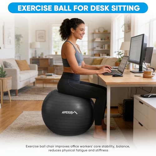 APEXUP Yoga Ball, 660 lbs Anti-Burst Exercise Ball with Pump, 5 Sizes | Anti-Burst, Anti-Slip, SGS Certified, Strengthens Core, Improves Balance & Posture, Boosts Flexibility & Stability - Image 6