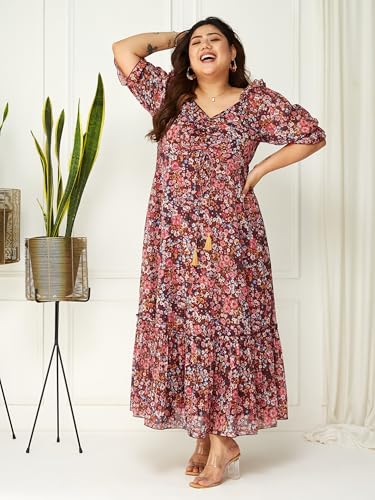 Image of Miss Chase A+ Women's Bohemian V-Neck Flutter Sleeve Chiffon Relaxed Fit Wrap Maxi Dress