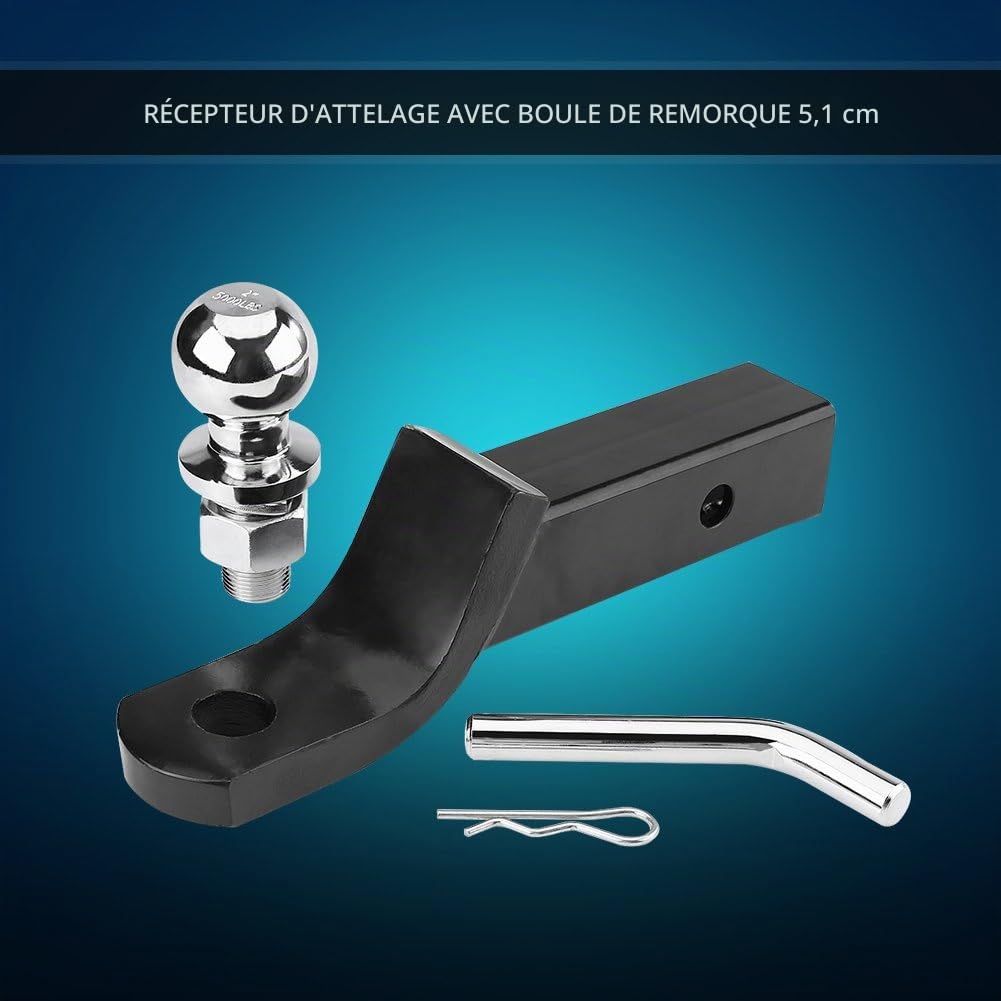 Fydun Support de Boule D'attelage de Remorque Boule de Remorque de 2 Pouces/50 Mm Monter Le Récepteur D'attelage à Languette pour Remorquer Camion Caravane à Barre D'attelage