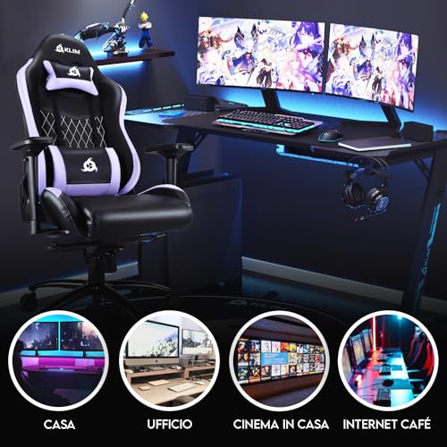 eSports - Sedia gaming Viola di Alta Qualità + Supporto Lombare e Cervicale + Reclinabile + Poltrona Gaming Ergonomica e Regolabile + Pelle Sintetica e Materiali Premium [NUOVA VERSIONE] - Sedia gaming - Immagine 4