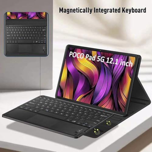 Image of HOM Tri Fold Wireless Bluetooth Keyboard with Trackpad /Touchpad Tablet Cover Case for Poco Pad 5G Tablet 12.1 inch
