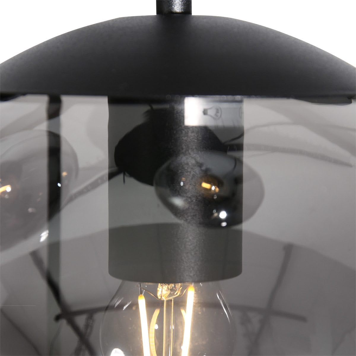 Pendelleuchte Vetro, Glas Hängelampe 5-flammig, rund, Schwarz | Modern, bis 320 cm höhenverstellbar, Esszimmer, Wohnzimmer, Treppenhaus, Ø 38 cm, Rauchglas, Cluster, Leuchtmittel inklusive