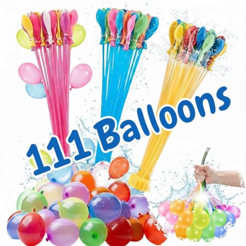 Image of Multicolor Water Balloons Holi For Kids Boys And Girls, Latex With Refill Hose, Three Bunches Balloons Games Swimming Pool Outdoor Fun Magic Water Balloons - 111 Pieces Balloons