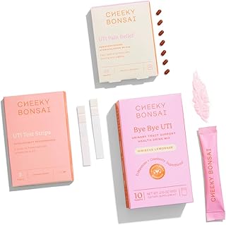 Cheeky Bonsai, UTI Care Kit Bundle - Complete UTI Care Kit Contains: Cheeky Bonsai Bye Bye UTI Drink Mix, Cheeky Bonsai UTI Test Strips, and Cheeky Bonsai UTI Pain Relief