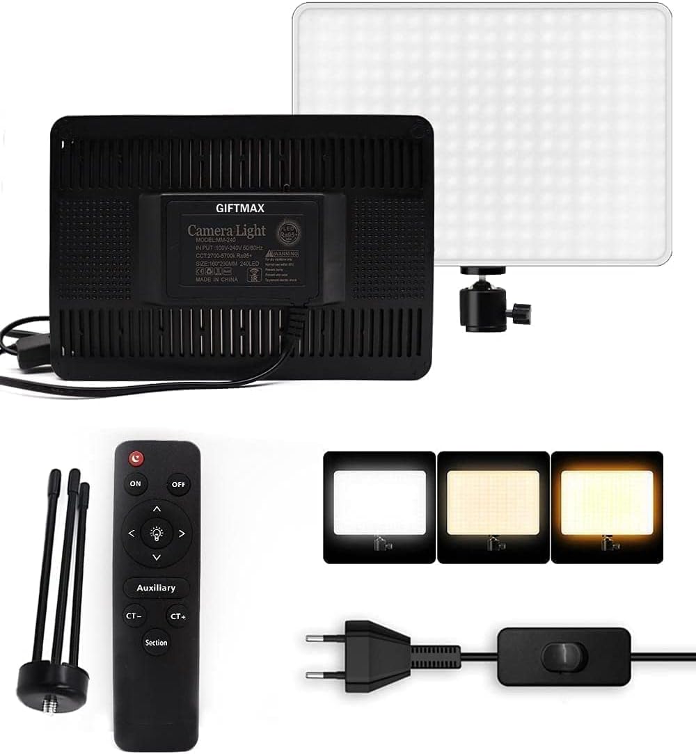 - GiftMax® LED Video Soft Light Panel, for Studio Photography | Video Recording | Conference | YouTube,2700K-5700K CRI95+ | with Remote Control & Mini Tripod (Camera Light with Mini Tripod)