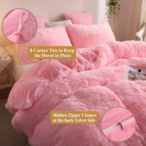 Image of XeGe Plush Shaggy Duvet Cover, Luxury Ultra Soft Crystal Velvet Fuzzy Bedding 1PC(1 Faux Fur Duvet Cover), Fluffy Furry Comforter Cover with Zipper Closure(Queen, Light Pink)