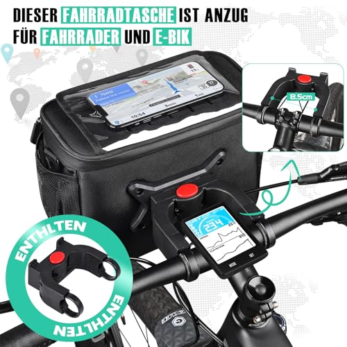 HASAGEI Fahrradtasche,Lenkertasche Fahrrad,mit Lenkeradapter FüR Fahrrad,Ebike und ElektrofahrräDer, 6L Fahrradkorb Vorne,Wasserdicht Lenkertaschen