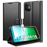 Eirltiy Cover per Oppo A5 Pro 4G/5G Portafoglio Pelle PU Premium, Custodia Scomparti Carte Antiurto Protettiva Case con 1 Vetro Temperato, Nero