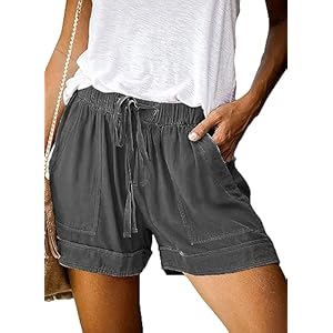Womens Shorts Summer Casual Comfy Cotton Linen Shorts High Waist with Elastic Waist Drawstring and Pockets