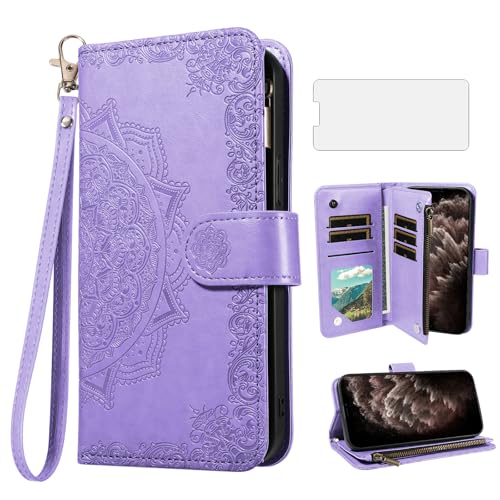 Coque iPhone 11 Pro Asuwish avec porte-carte et verre trempé inclus violet