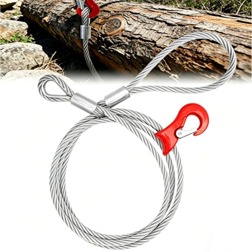 lukar 12FT Single Leg Wire Rope Sling 2.5T/5500Lbs Load Steel Log Choker Cable Rigging Heavy-Duty Thimble with Sliding Choker 1/2 Dia Crane Wire Rope Sling for Lifting and Towing Log