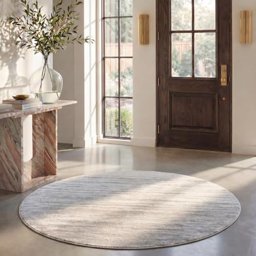 SAFAVIEH Adirondack Collection Area Rug - 5' Round, Ivory & Silver, Modern Ombre Design, Non Shedding & Easy to Clean, Ideal for Living Room, Bedroom, Office, Dining Space (ADR113B)