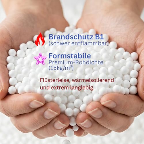 BuBiBag Sitzsackfüllung EPS Perlen 20 L – Premium Styroporkügelchen Nachfüllpack für Sitzsack & Stillkissen – Geruchsneutral, Schadstoffgeprüft & HBCD-frei (B1)