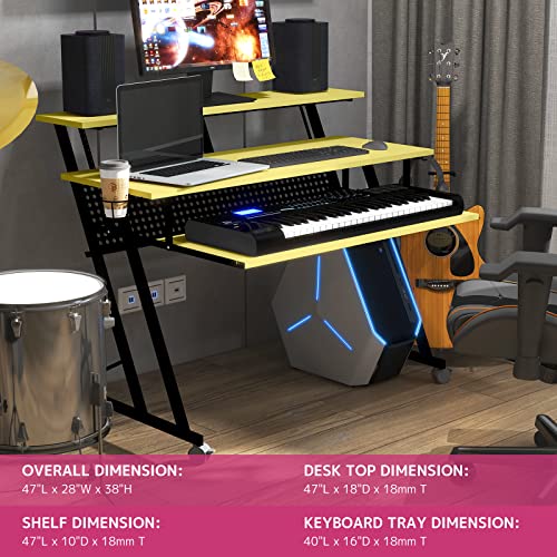 Acme Furniture Suitor Music Recording Studio Desk, 47 X 28 X 38, Yellow & Black #TOP6