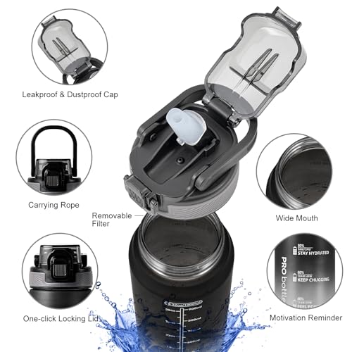 Sports 1L Water Bottle with Straw,Plastic Drinks Bottle,1 Litre Water Bottles with Time Markings,Waterbottle Leak Proof-Bpa-Free for Gym,School, Office,Travel (Black-White) - Image 4