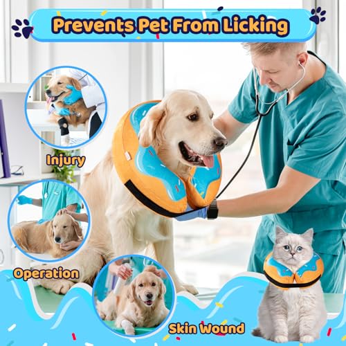 Image of Grand Line Donut Inflatable Collar for Dogs and Cats, Soft Recovery Dog Cone After Surgery, Protective Pet Neck Cone for Small, Medium, Large Dogs, Not Block Vision (Blue, XL)