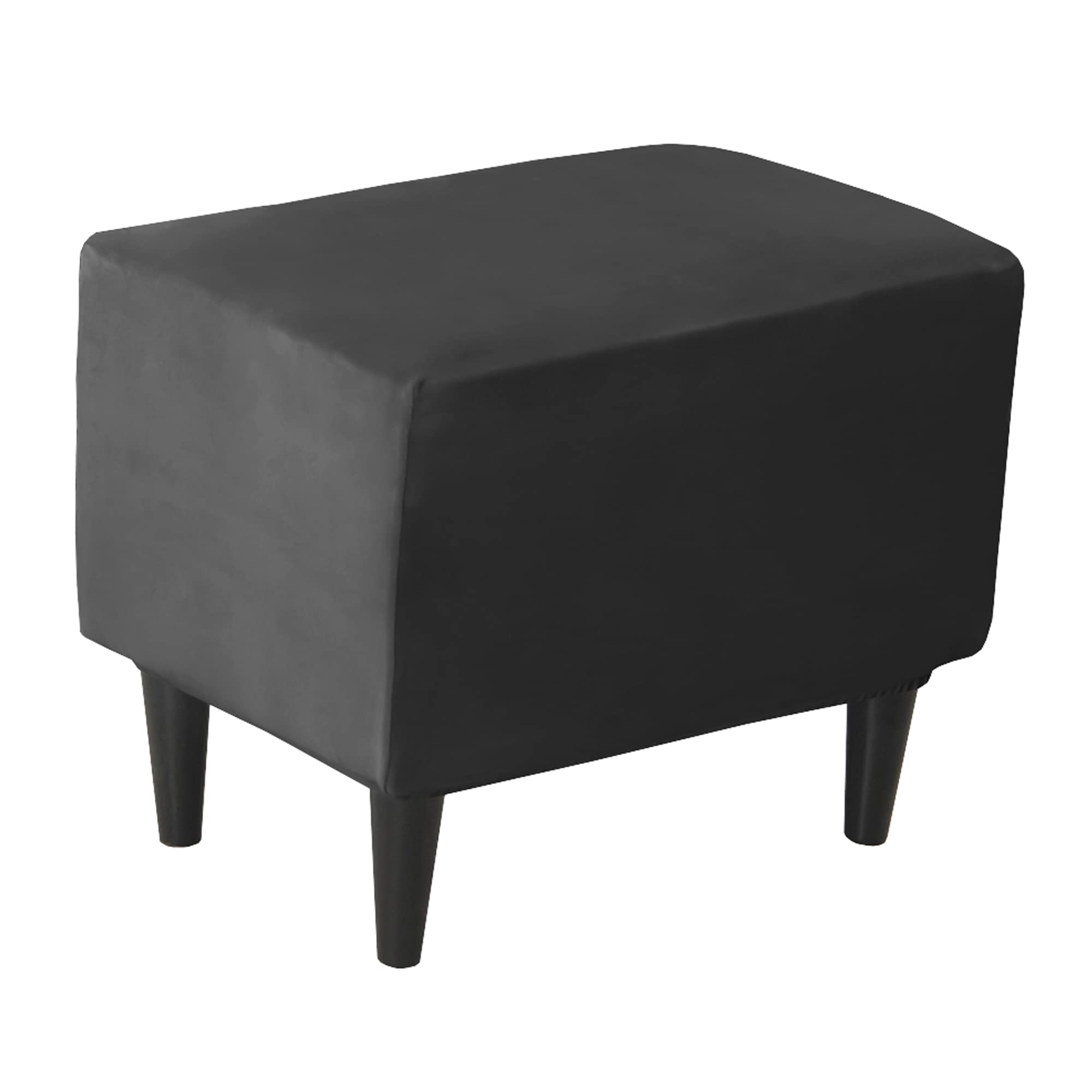 Jhld Black Rectangle Ottoman Cover, Velvet Ottoman Slipcovers Stretch Footstool Protector Covers Square Storage Ottoman Slipcover For Living Room -Small