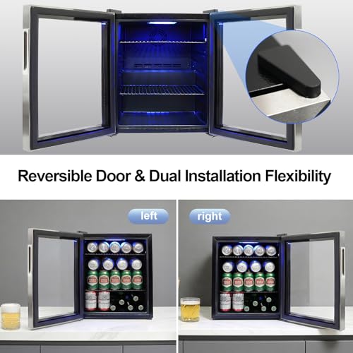 Image of Mini Fridge Cooler - 50 Can Small Beverage Refrigerator Stainless Steel Glass Door for Soda Beer Wine-Countertop Drink Cooler for Home, Dorm, Office or Bar, Electronic Temperature Control,1.4cu.ft.