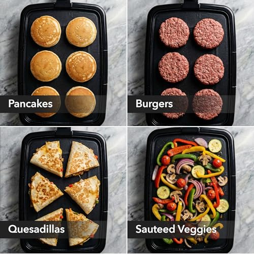 Image of OVENTE Electric Griddle with 16 x 10 Inch Non-Stick Plate, Black GD1610B | Removable and Adjustable Temperature Control, Indoor Grill perfect for Instant Breakfast, Pancakes, Eggs or Burgers