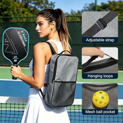 Image of Upgraded Pickleball Paddles Set of 2 or Single Paddle - R Koda USAPA Approved Fiberglass Surface / T700 Raw Carbon Fiber Pickleball Rackets Set for Men & Women