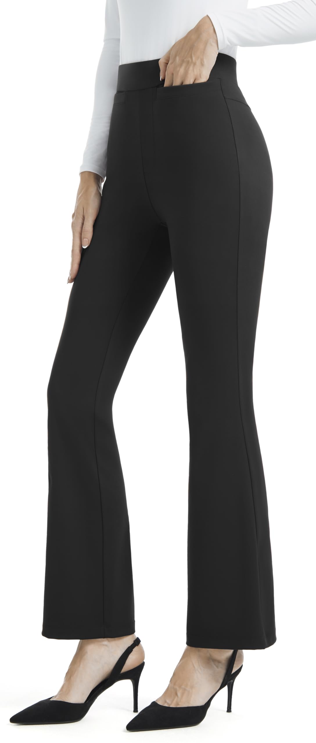 AFITNE Women's Yoga Dress Pants Stretchy High Waist Pull On Bootcut Business Work Office Casual Slacks with 2 Pockets 29”/31”