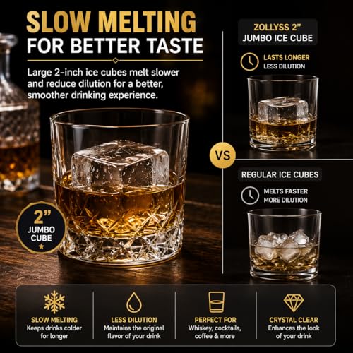 Image of Zollyss Ice Trays for Freezer Silicone | BPA-Free Large Jumbo Ice Cube Maker, Food-Grade Square Ice Cube Tray for Drinks, Cocktails, Coffee & Beverages, Black