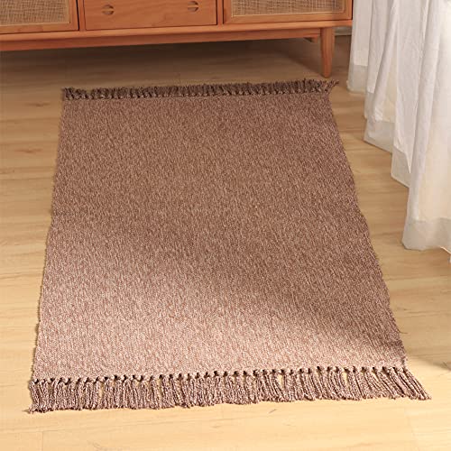 Boho Bathroom Rug Vintage Coffee Nordic Hand Woven Chindic Entry Way Rug | Rag Rug With Tassels Cotton Modern Floor Mat For Door Porch Kitchen, 2X3 Feet #TOP5