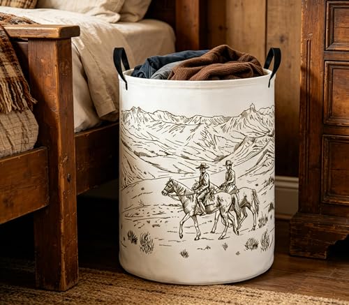 Image of Baby Laundry Hamper Basket Baby Hamper for Nursery Boy and Girl Cute Storage Bin Organizer Boho Room Decor(Cowboy)